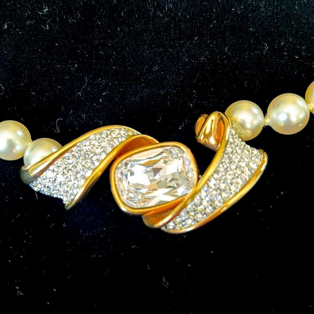 Stunning‎ classic Swarovski crystal gold pearl choker necklace 16 inch. - Picture 6 of 12